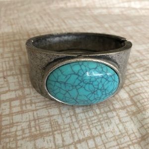 Turquoise and silver clasp bangle